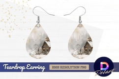 Watercolor cabin snow winter landscape Teardrop Earring PNG Product Image 1