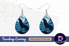 Wolf howling at the moon night Teardrop Earring PNG Product Image 1