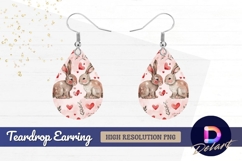 Watercolor bunnies with hearts love Teardrop Earring PNG Product Image 1