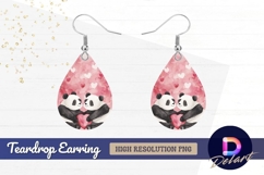 Watercolor pandas love heart valentines Teardrop Earring PNG Product Image 1