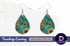 Sunflower teal grunge background Teardrop Earring PNG Product Image 1
