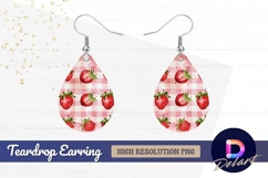 Watercolor strawberries pattern on Teardrop Earring PNG Product Image 1