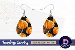 Watercolor pumpkins on dark background Teardrop Earring PNG Product Image 1