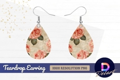 Elegant pink rose floral vintage Teardrop Earring PNG Product Image 1