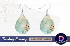 Floral botanical pattern with aqua Teardrop Earring PNG Product Image 1