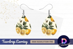 Lemon pattern with bee and green Teardrop Earring PNG Product Image 1