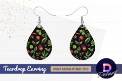 Spice and herb pattern on dark Teardrop Earring PNG Product Image 1