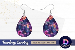Floral galaxy background with roses Teardrop Earring PNG Product Image 1