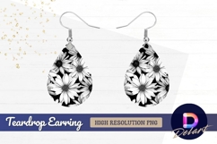 Monochrome daisy flower pattern Teardrop Earring PNG Product Image 1