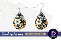 Elegant floral pattern with blue orange Teardrop Earring PNG Product Image 1