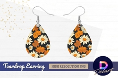 Retro floral pattern with orange and Teardrop Earring PNG Product Image 1