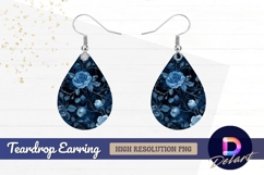 Elegant blue rose floral pattern Teardrop Earring PNG Product Image 1