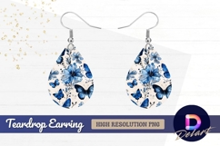 Blue butterfly and flower watercolor Teardrop Earring PNG Product Image 1