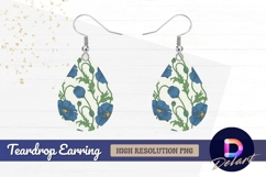 Blue poppy flower illustration Teardrop Earring PNG Product Image 1