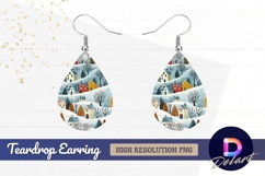 Whimsical winter village landscape with Teardrop Earring PNG Product Image 1