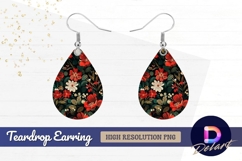 Elegant floral pattern with red blooms Teardrop Earring PNG Product Image 1