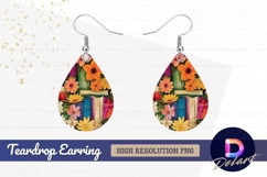 Colorful flowers and books still life Teardrop Earring PNG Product Image 1