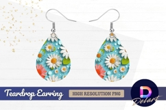 Colorful daisies on light blue Teardrop Earring PNG Product Image 1