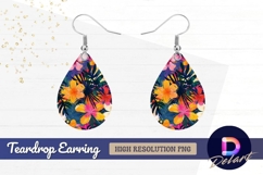 Vibrant tropical floral pattern with Teardrop Earring PNG Product Image 1