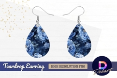 Blue peonies watercolor floral Teardrop Earring PNG Product Image 1