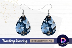 Elegant blue flowers on dark background Teardrop Earring PNG Product Image 1