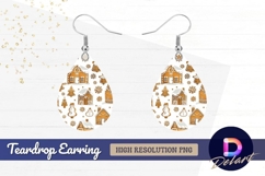 Gingerbread house christmas pattern Teardrop Earring PNG Product Image 1