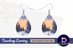 Watercolor snowfall over forest path Teardrop Earring PNG Product Image 1