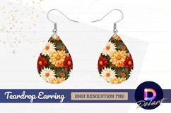 Autumnal dahlia floral pattern for Teardrop Earring PNG Product Image 1