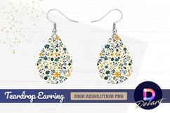 Whimsical floral pattern in orange blue Teardrop Earring PNG Product Image 1
