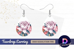 Watercolor floral arrangement butterfly Teardrop Earring PNG Product Image 1