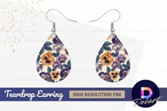 Vintage pansy flower pattern background Teardrop Earring PNG Product Image 1
