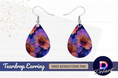 Abstract floral pattern in purple Teardrop Earring PNG Product Image 1