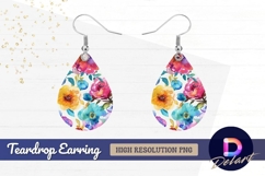 Watercolor floral pattern with vibrant Teardrop Earring PNG Product Image 1