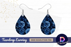 Blue roses on a black background Teardrop Earring PNG Product Image 1