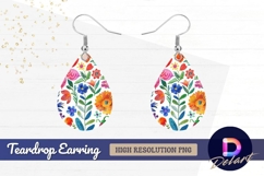 Watercolor floral pattern vibrant Teardrop Earring PNG Product Image 1