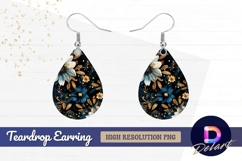 Watercolor floral pattern with peach Teardrop Earring PNG Product Image 1