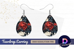 Dark floral pattern with red and white Teardrop Earring PNG Product Image 1