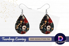 Dark floral seamless pattern red rose Teardrop Earring PNG Product Image 1