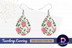 Pink roses and butterflies Teardrop Earring PNG Product Image 1