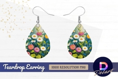 Colorful daisy flower garden leaves Teardrop Earring PNG Product Image 1