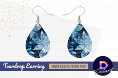 Blue floral pattern with sparkles Teardrop Earring PNG Product Image 1
