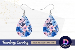 Floral pattern in blue and pink Teardrop Earring PNG Product Image 1