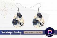 Elegant floral pattern in navy and Teardrop Earring PNG Product Image 1