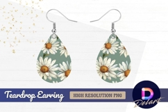 Daisy floral on green background Teardrop Earring PNG Product Image 1