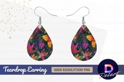 Vibrant watercolor floral pattern dark Teardrop Earring PNG Product Image 1