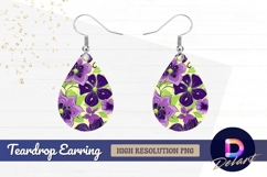 Purple floral pattern with green Teardrop Earring PNG Product Image 1
