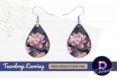 Pink lotus flowers and leaves floral Teardrop Earring PNG Product Image 1