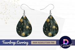 Golden dandelion flowers on dark Teardrop Earring PNG Product Image 1