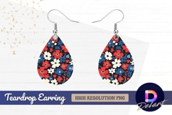 Red white and blue floral pattern Teardrop Earring PNG Product Image 1