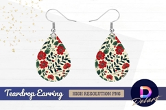 Red floral seamless pattern with green Teardrop Earring PNG Product Image 1